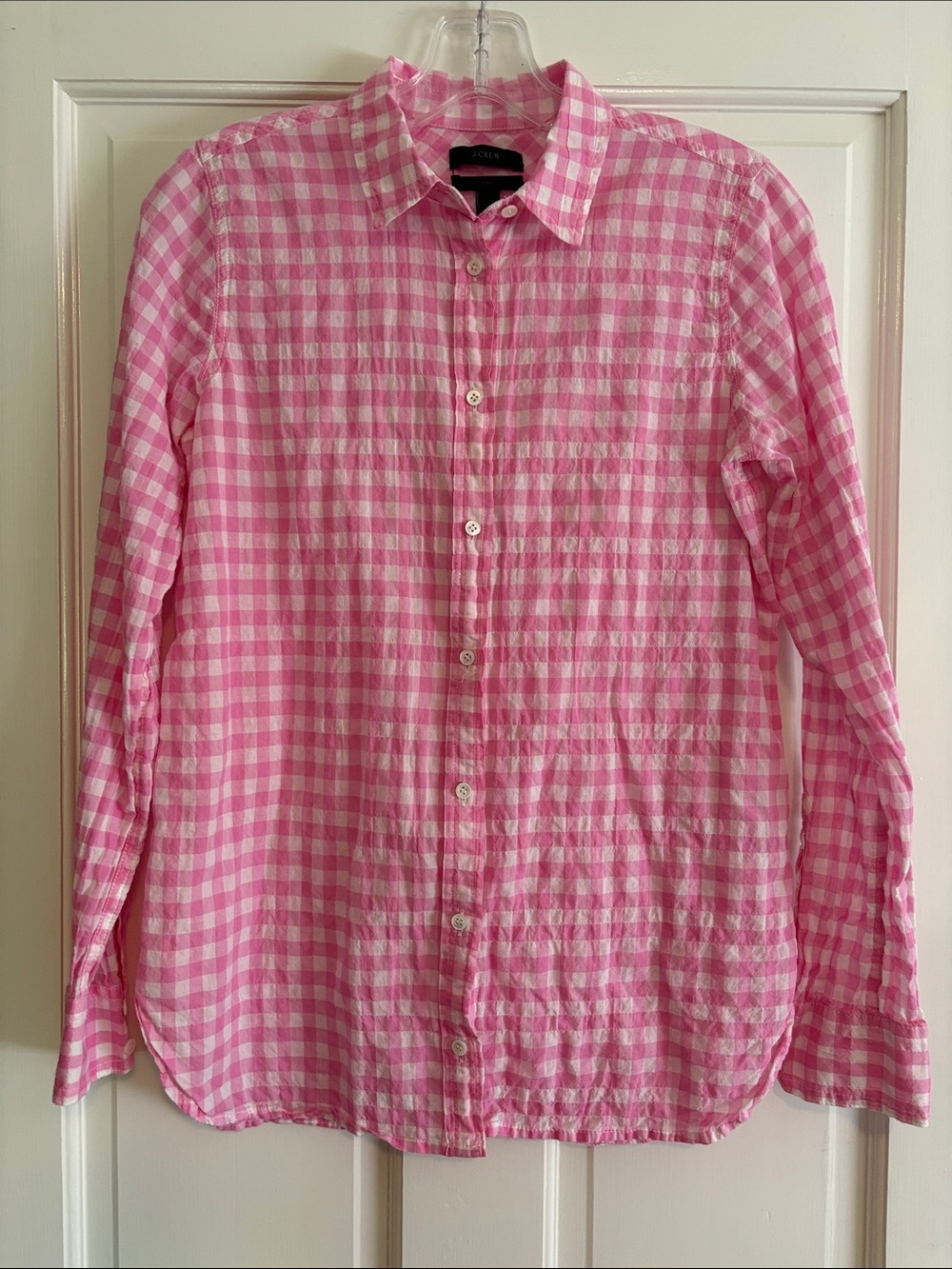 J. Crew Pink and White Gingham Button-Front Shirt